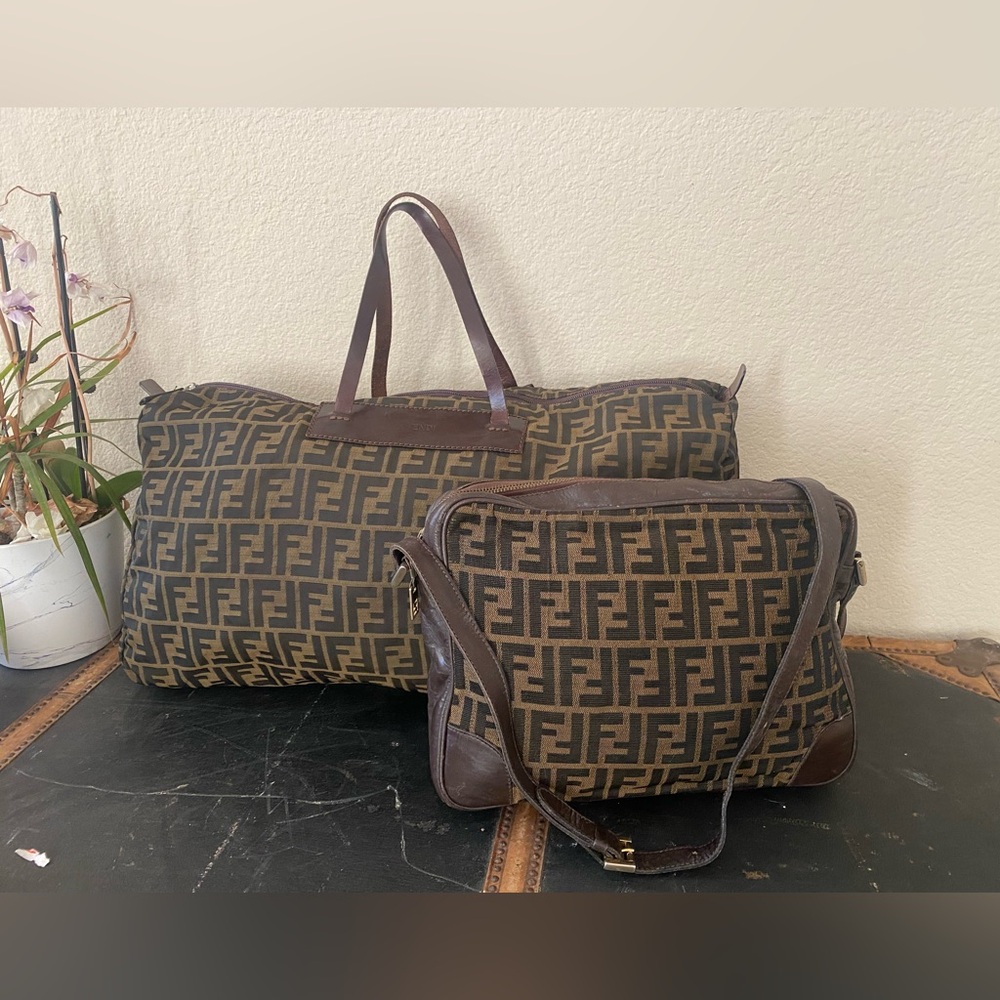 Fendi Zucca Vtg Canvas Leather Duffle Travel Bag and fendi SAS Shoulder bag Set